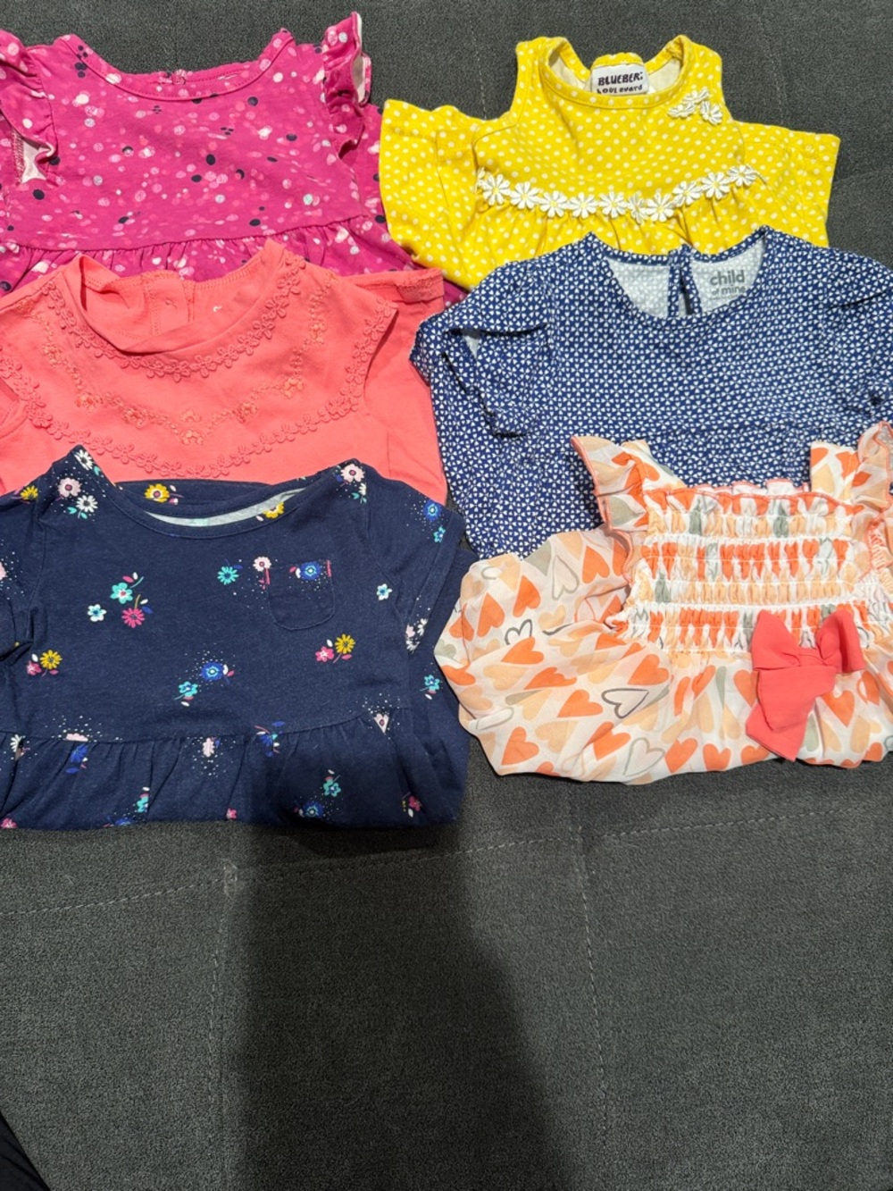 Mixed Baby Girls Dress Bundle - Bright Pink, Coral, Yellow, Navy, Blue, Peach
